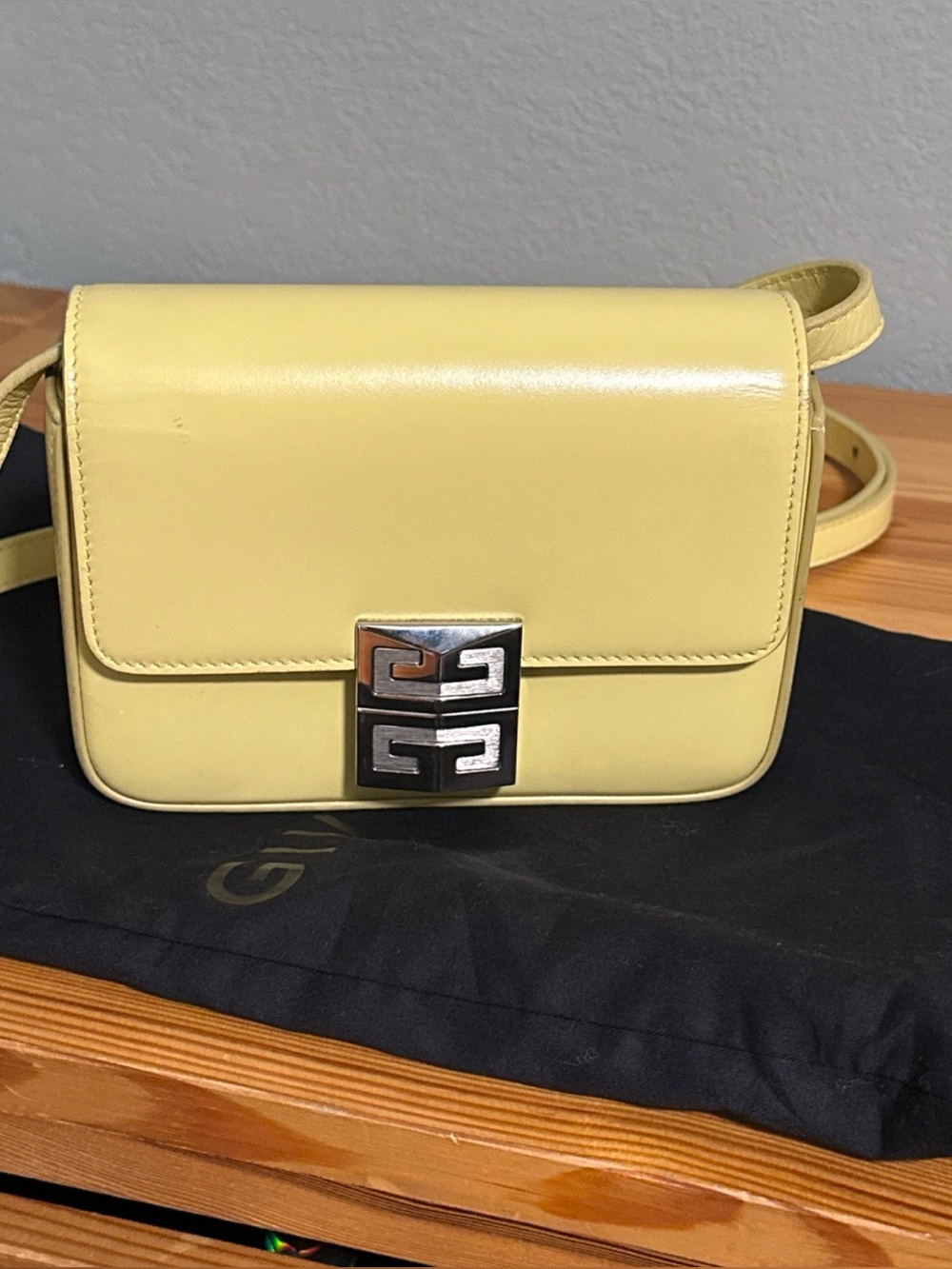 Givenchy Pale Yellow Leather Crossbody with Silver-Tone Logo Clasp 4G